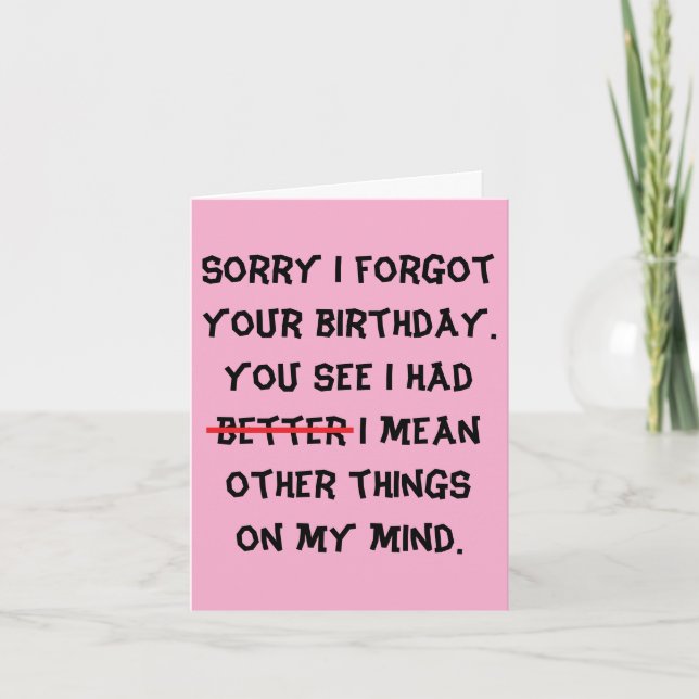 Tarjeta cumpleaños tardío y humorístico (Anverso)