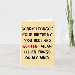 Tarjeta cumpleaños tardío y humorístico