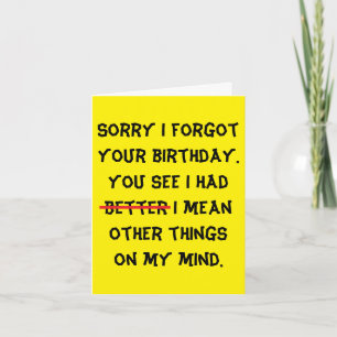 Tarjeta cumpleaños tardío y humorístico