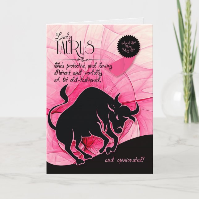Tarjeta Cumpleaños Taurus para su rosa 21 de abril y 21 de (Anverso)