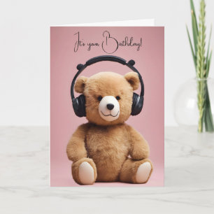 Tarjeta Cumpleaños Teddy Bear Con Auriculares
