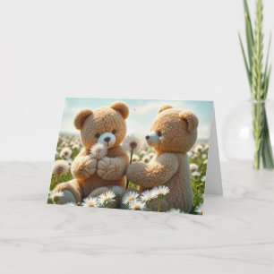 Tarjeta Cumpleaños Teddy Osos en un campo