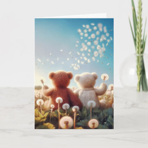 Tarjeta Cumpleaños Teddy osos en un campo de Dandelion