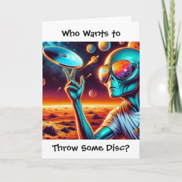 Tarjeta Cumpleaños temática de Alien y Disk Golf