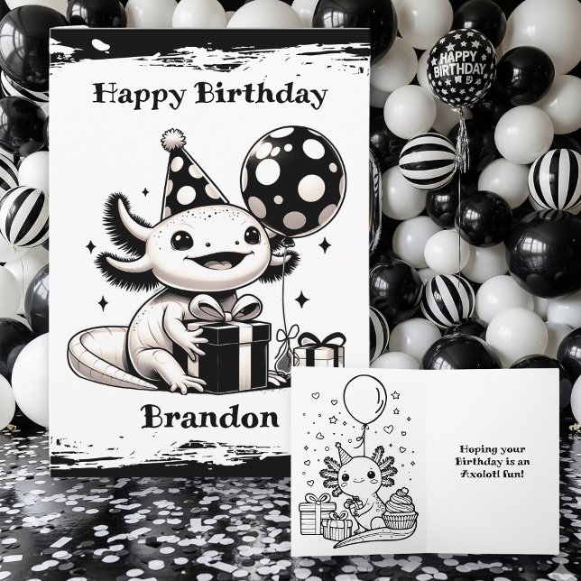 Tarjeta Cumpleaños temática de Axolotl con página de color (Subido por el creador)