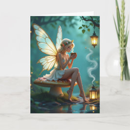 Tarjeta Cumpleaños temática de hadas y café para ella