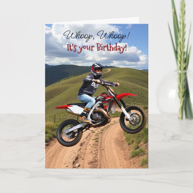 Tarjeta Cumpleaños temática de Motocross para él (Anverso)