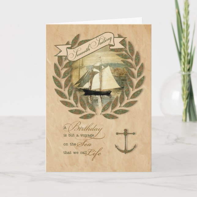 Tarjeta Cumpleaños temática de un barco de vela suave (Anverso)
