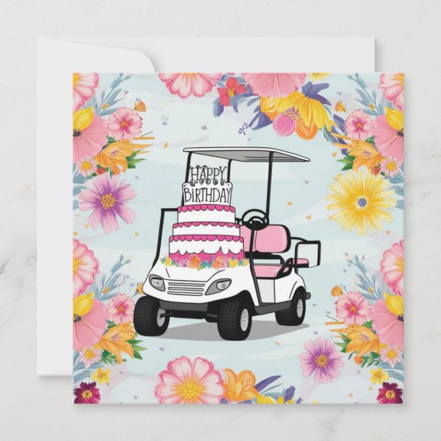 Tarjeta Cumpleaños Temático de Golf con carrito de golf pa (Anverso)