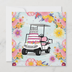 Tarjeta Cumpleaños Temático de Golf con carrito de golf pa