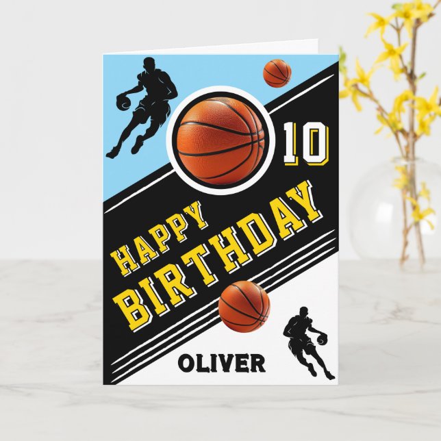 Tarjeta Cumpleaños Temático de Jugador de Baloncesto Moder (flor amarilla)