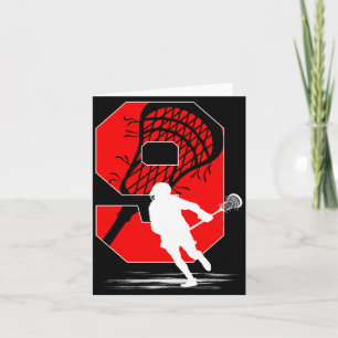 Tarjeta Cumpleaños Temático de Lacrosse para Niño de 9 Año