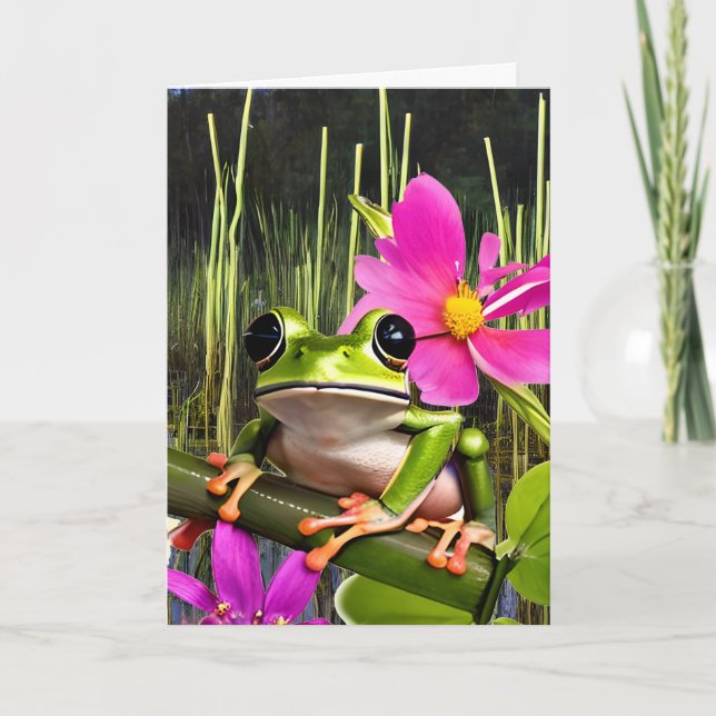 Tarjeta Cumpleaños Temático de Rana Adorable con Sapo con  (Anverso)