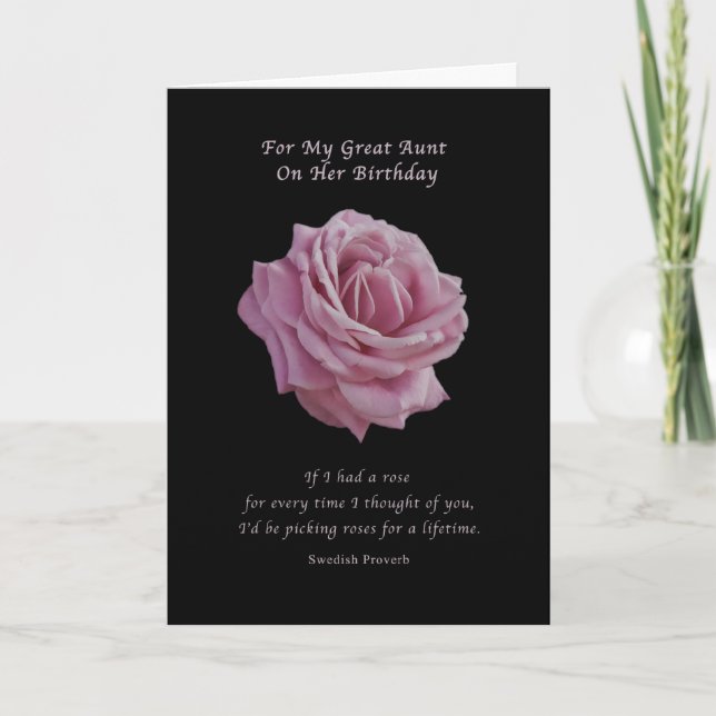 Tarjeta Cumpleaños, tía grande, rosa rosado en negro (Anverso)