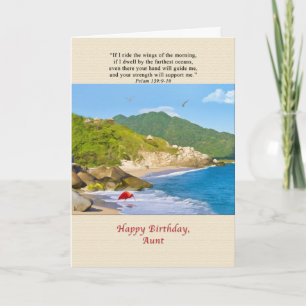 Tarjeta Cumpleaños, tía, playa, colinas, pájaros, océano