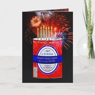 Tarjeta Cumpleaños, tío, Lata de cerveza, Fuegos artificia