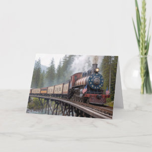 Tarjeta Cumpleaños Tren Patriótico Americano en un Trilero