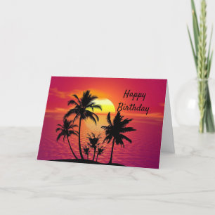 Tarjeta Cumpleaños tropical de la puesta del sol