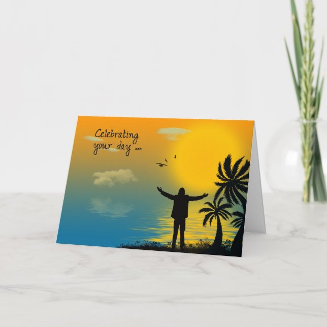 Tarjeta Cumpleaños tropical de Silhouette (Anverso)