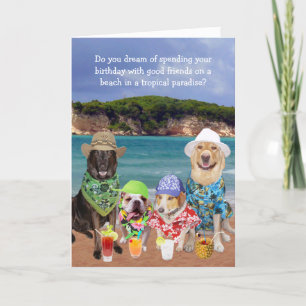 Tarjeta Cumpleaños tropical del paraíso de los perros