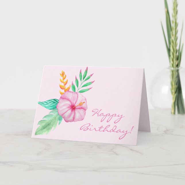 Tarjeta Cumpleaños | Tropical Hibiscus Bouquet (Anverso)