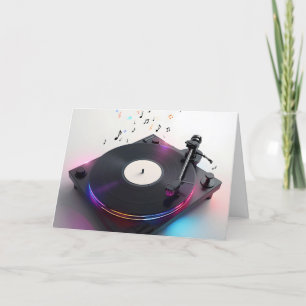 Tarjeta Cumpleaños Turntable Con Neon Music Notes