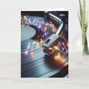 Tarjeta Cumpleaños Turntable Con Neon Music Notes