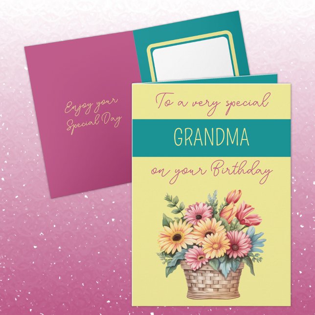 Tarjeta cumpleaños turquesa amarillo de la abuela gerbera (Subido por el creador)