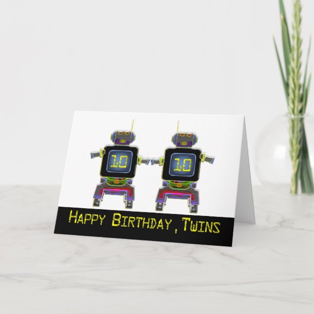 Tarjeta Cumpleaños Twin Robot de 10 años (Anverso)