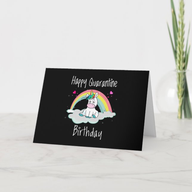 Tarjeta Cumpleaños Unicornio de Cuarentena arcoíris (Anverso)