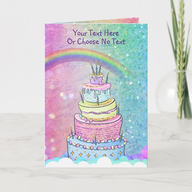 Tarjeta Cumpleaños Unicornio Purpurina rosa púrpura arcoir (Anverso)
