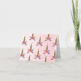 Tarjeta Cumpleaños Unicornio Rosa y Dorado Cuerno Floral