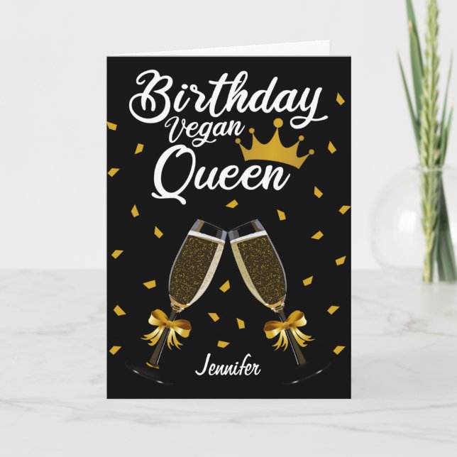 Tarjeta Cumpleaños Vegan Queen (con su nombre) (Anverso)