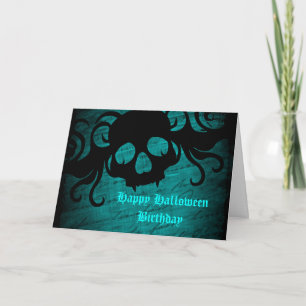Tarjeta cumpleaños verde azulado de Halloween