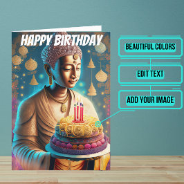 Tarjeta Cumpleaños verde azulado y Buda de Tan