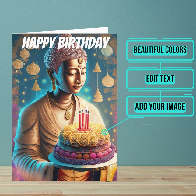 Tarjeta Cumpleaños verde azulado y Buda de Tan (Send someone you love a very special birthday card using a beautiful design featuring Buddha imagery)