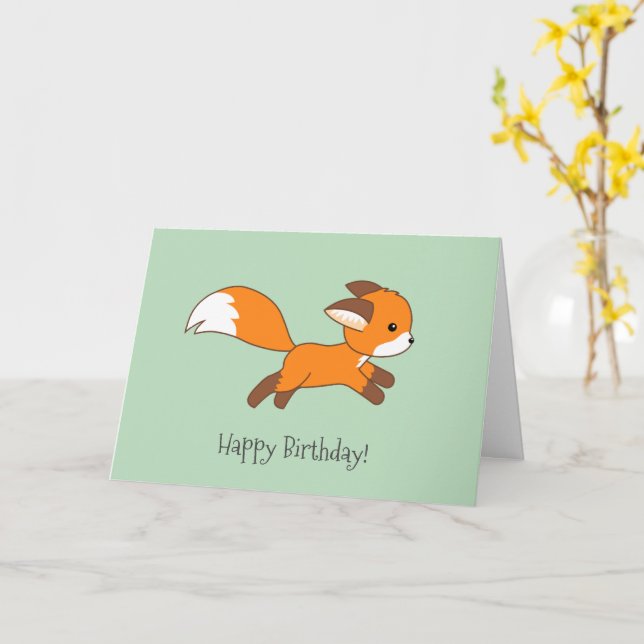 Tarjeta Cumpleaños Verde de la Fox de Curva (flor amarilla)