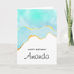 Tarjeta Cumpleaños Verde Tropical Hermoso con Borde Dorado