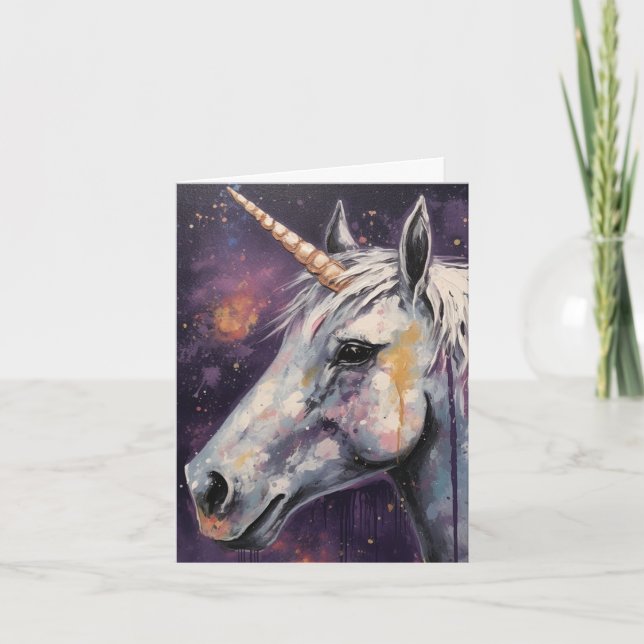 Tarjeta Cumpleaños vertical Unicornio (Anverso)