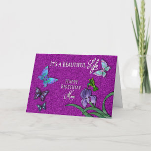 TARJETA CUMPLEAÑOS - VIDA HERMOSA - MAMÁ - MARIPOSAS