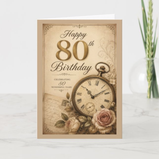 Tarjeta Cumpleaños Vintage 80 (Anverso)