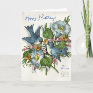 Tarjeta Cumpleaños Vintage Bluebird de la Felicidad