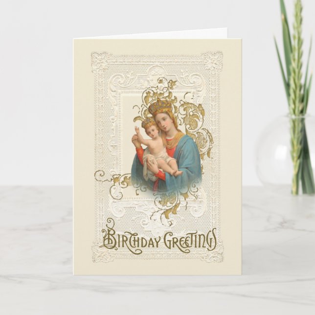 Tarjeta Cumpleaños Virgen María Jesús Católica Religiosa (Anverso)