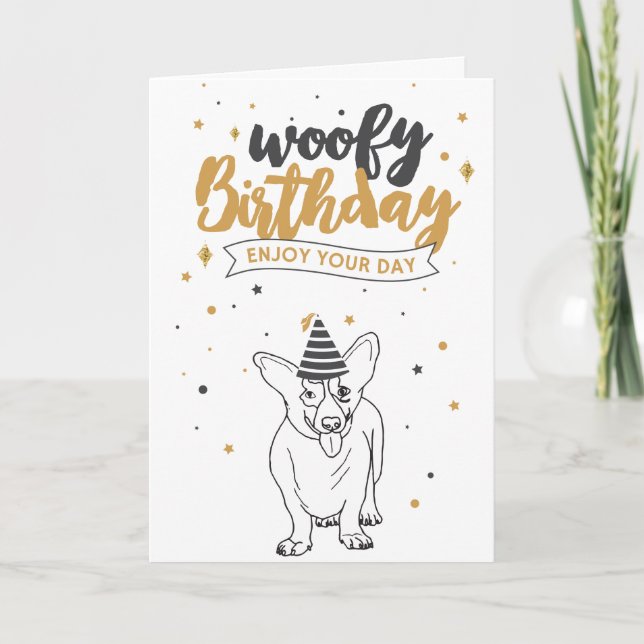 Tarjeta Cumpleaños Woofy Corgi Cute Cuppy Sketch Cuppy Pup (Anverso)