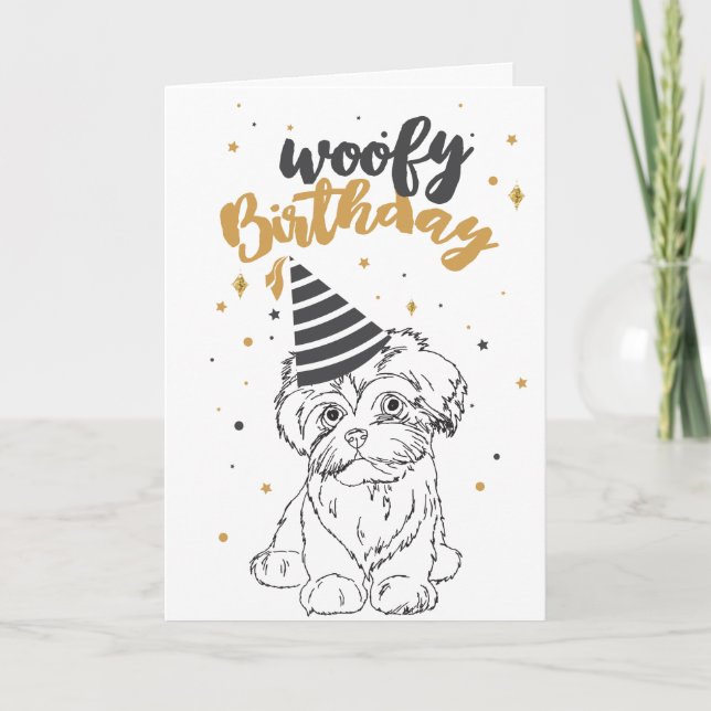 Tarjeta Cumpleaños Woofy Maltés Cute Cuppy Sketch Cute Pup (Anverso)