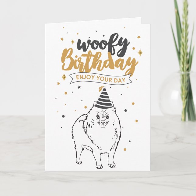 Tarjeta Cumpleaños Woofy Pomeranian Cute Puppy Sketch Cute (Anverso)