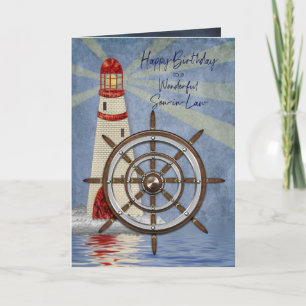 Tarjeta Cumpleaños, yerno, la rueda de la nave, timón