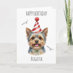 Tarjeta Cumpleaños Yorkie Lindo Woof Nombre Personalizado