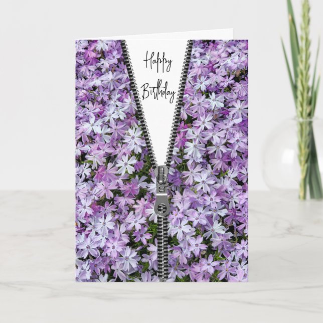 Tarjeta Cumpleaños Zipper sin zipped en Purple Phlox (Anverso)