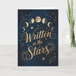 Tarjeta Cumpleaños Zodiaco Fase Lunar Celeste Dorado y Azu